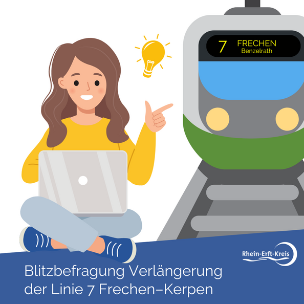 Mit der noch bis zum 14. Juli 2024 im Internet laufenden Blitz-Befragung wird die Öffentlichkeit zum Stadtbahnvorhaben einer Verlängerung der Linie von Frechen nach Kerpen nun erstmals eingebunden.