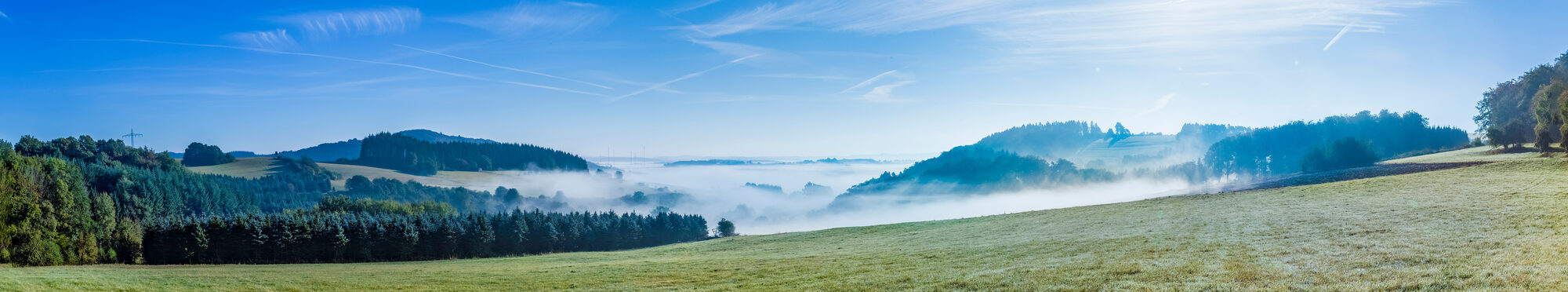 foggy rural landscape in morning in the eifel